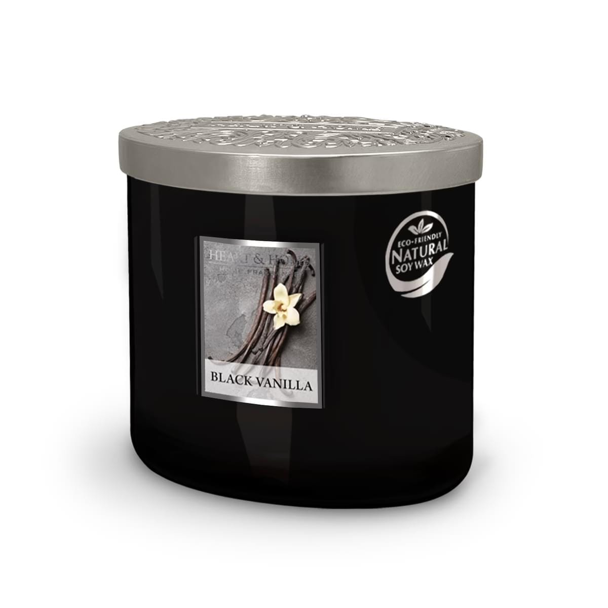 Heart & Home Black Vanilla Twin Wick Ellipse Soy Candle - 40 Hours Burn