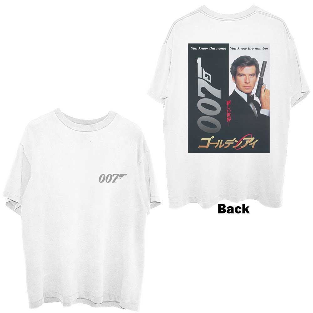 James Bond 007 Unisex T-Shirt Goldeneye Japanese Poster (Back Print) White (XL)