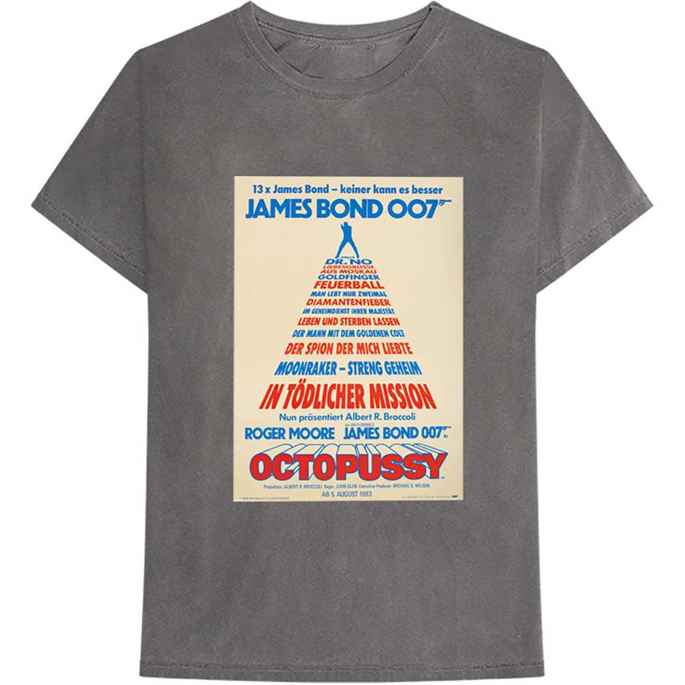 James Bond 007 Unisex T-Shirt Octopussy German Poster Grey (XL)