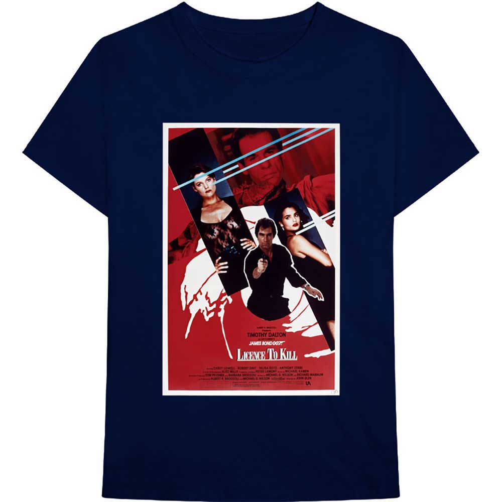 James Bond 007 Unisex T-Shirt Licence To Kill Poster Blue (XL)