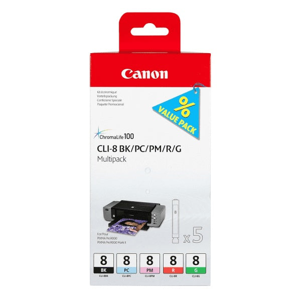 Canon CLI-8 Standard Capacity Black/Cyan/Magenta/Red/Green Ink Cartridge 13ml Multipack