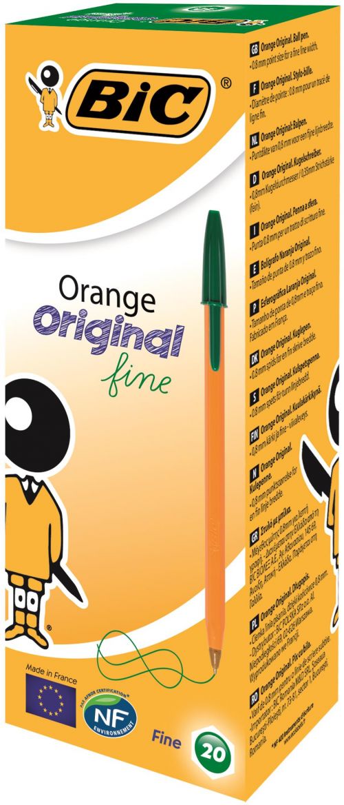 BIC Orange Ballpoint Pen 0.8mm Tip Green (20pk)