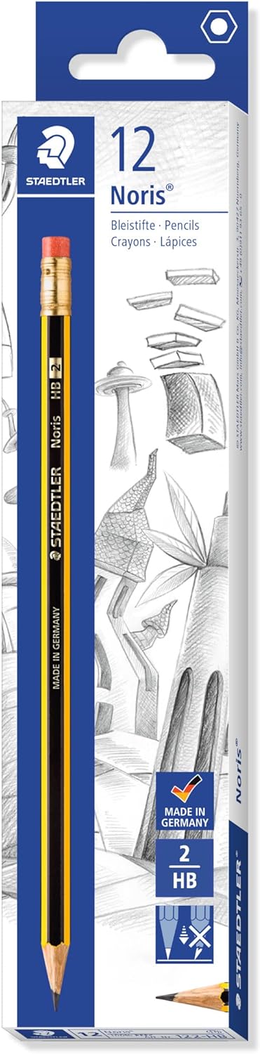 Staedtler Noris 122-HB Yellow/Black Graphite Pencil with Eraser Tip HB (12pk)