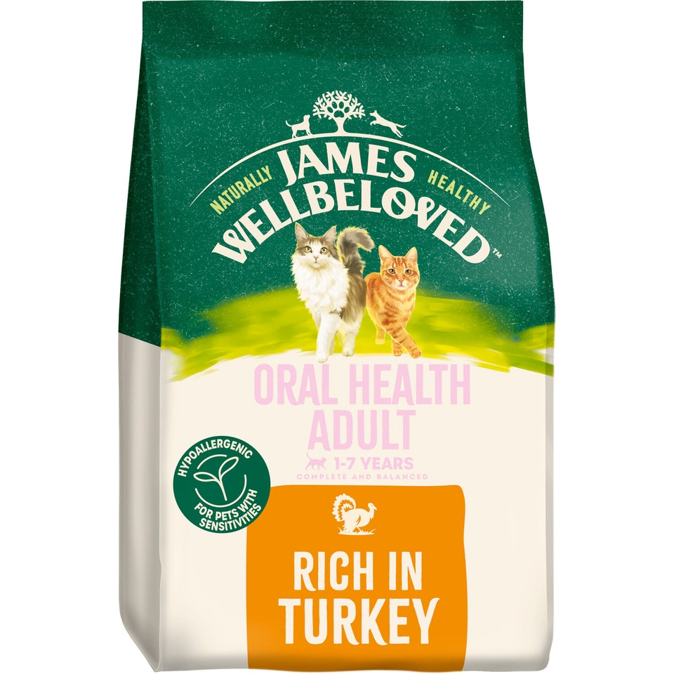 James Wellbeloved Adult Dry Cat Food Oral Health - Turkey & Rice 4kg Bag (1-7yrs)