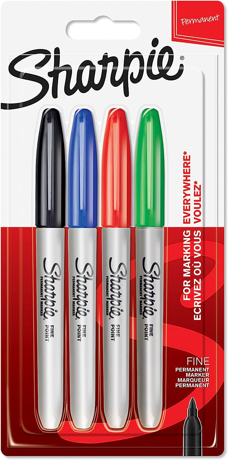 Sharpie Permanent Marker Pen Fine Tip 0.9mm Standard Colours (4pk)