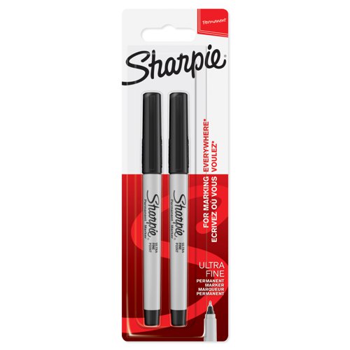 Sharpie Permanent Marker Pen Ultra Fine Tip 0.5mm Black (2pk)