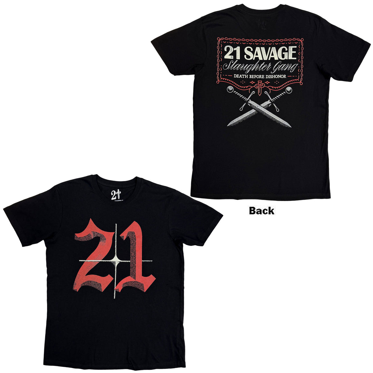 21 Savage Unisex T-Shirt Death Before Dishonor Daggers (Back Print) Black (M)