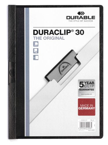 Durable DURACLIP 30 A4 Document Clip Folder Black (25pk)