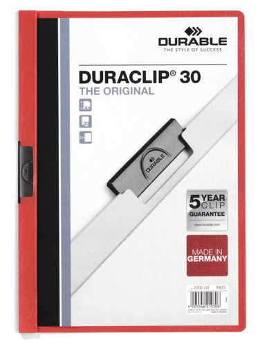 Durable DURACLIP 30 A4 Document Clip Folder Red (25pk)