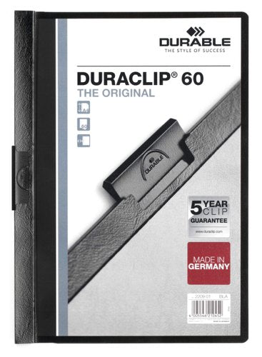 Durable DURACLIP 60 A4 Document Clip Folder Black (25pk)