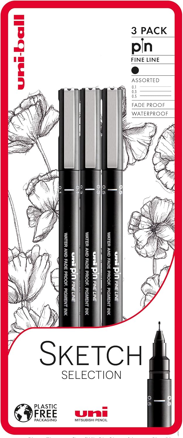 Uni-Ball PIN Sketch Selection Fine Line Pen 0.1mm/0.3mm/0.5mm (3pk)