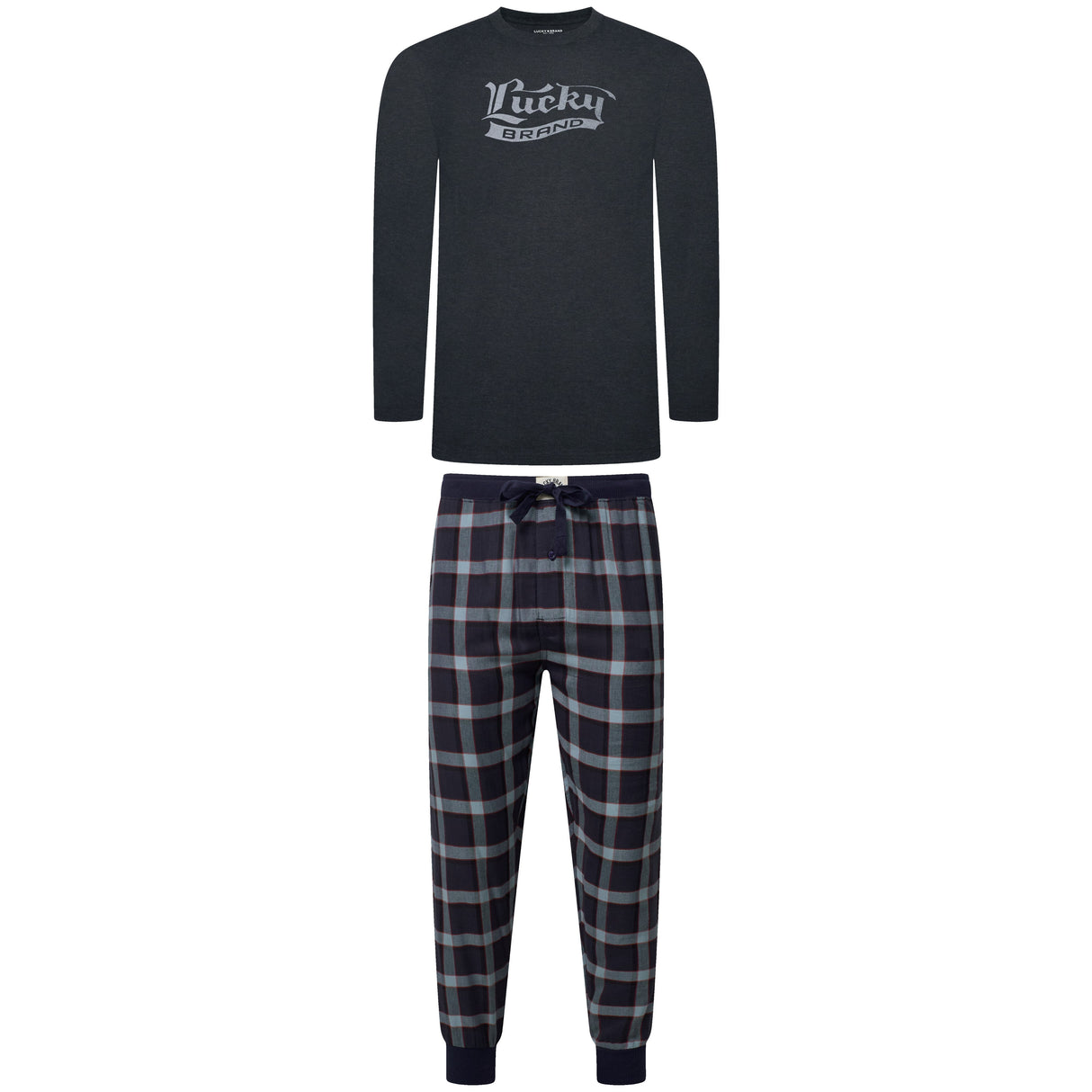 Lucky Brand Crew Neck & Closed Hem Flannel Pant Pyjama Set