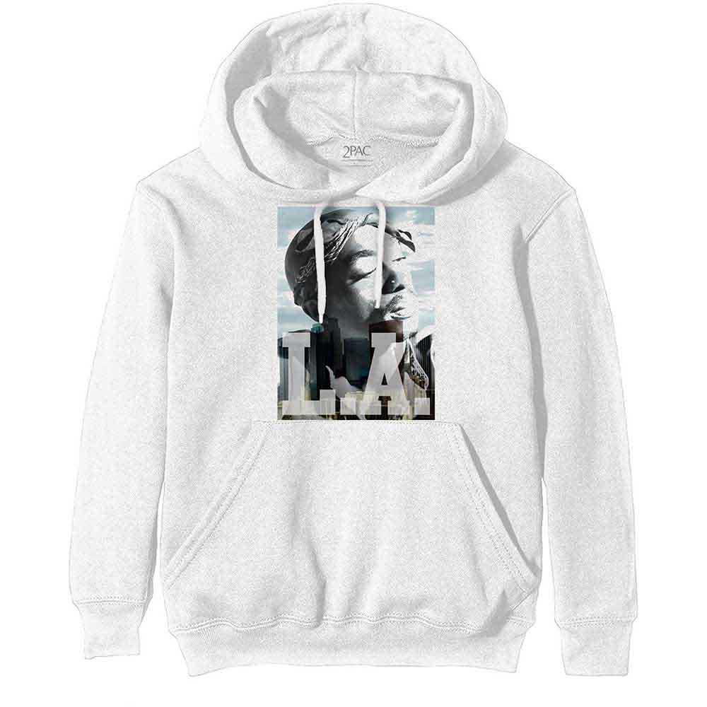 Tupac Pullover Hoodie LA Skyline White (M)