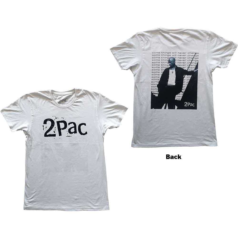 Tupac Men's T-Shirt Changes Back Repeat (Back Print) White (L)