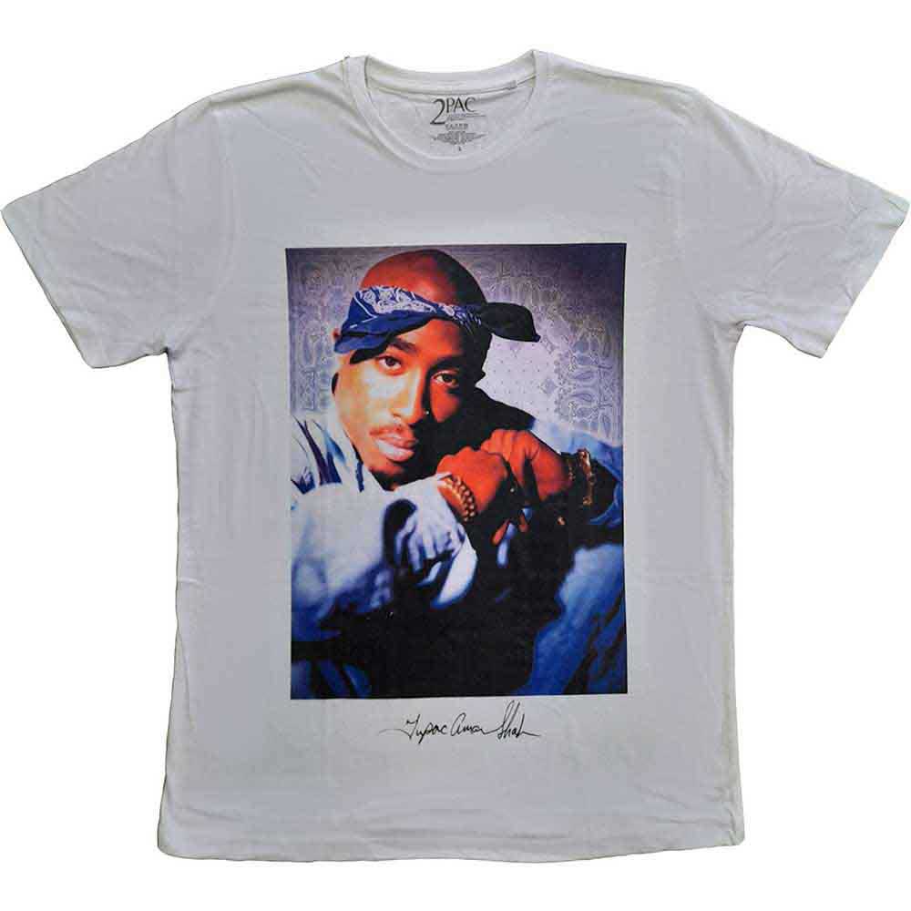 Tupac Unisex T-Shirt Blue Bandana White (XXL)