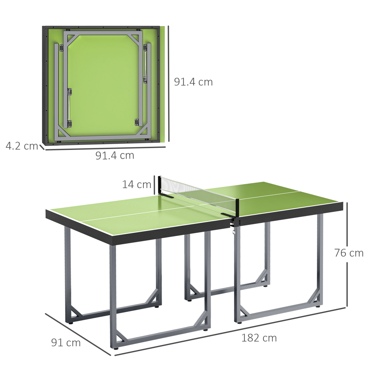 Tennis Table Ping Pong Foldable with Net Game Steel 182cm Indoor, Green HOMCOM