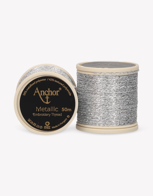 Anchor Metallic Embroidery Thread 50m - Silver (0301)