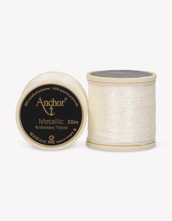 Anchor Metallic Embroidery Thread 50m - White (0304)