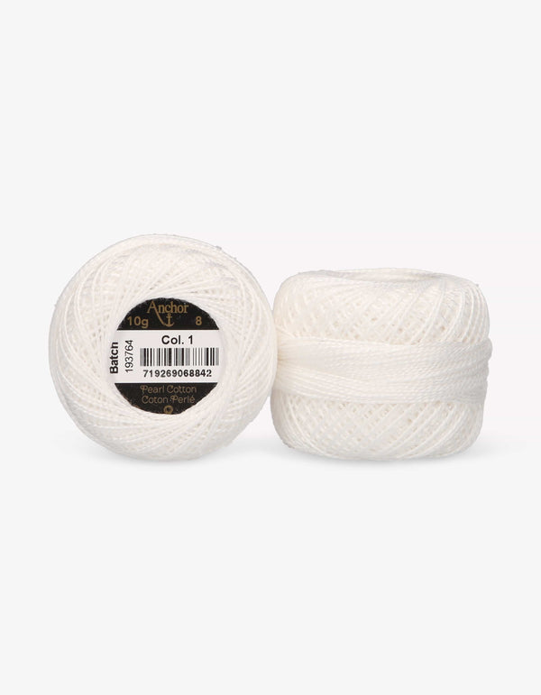 Anchor Pearl Cotton 8 Embroidery Thread 10g Ball - White (0001)
