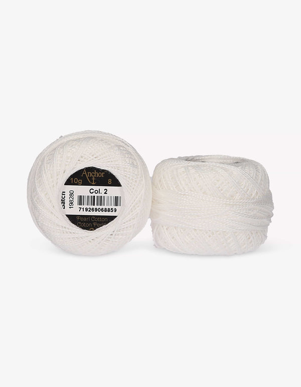 Anchor Pearl Cotton 8 Embroidery Thread 10g Ball - White (0002)