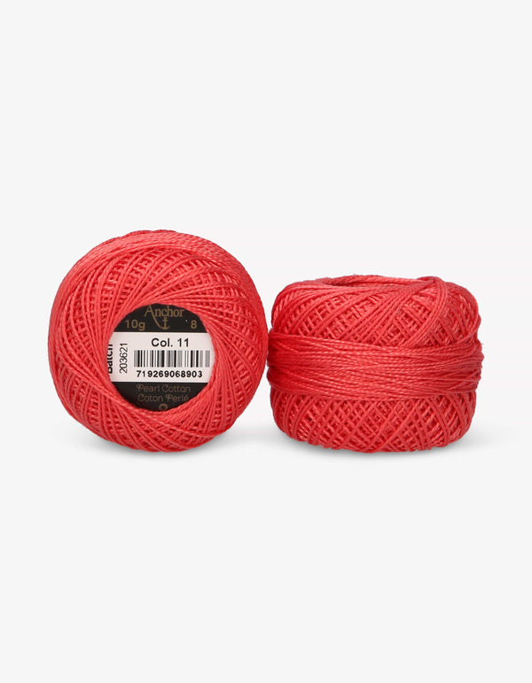 Anchor Pearl Cotton 8 Embroidery Thread 10g Ball - Red (0011)