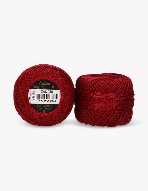 Anchor Pearl Cotton 8 Embroidery Thread 10g Ball - Red (0020)