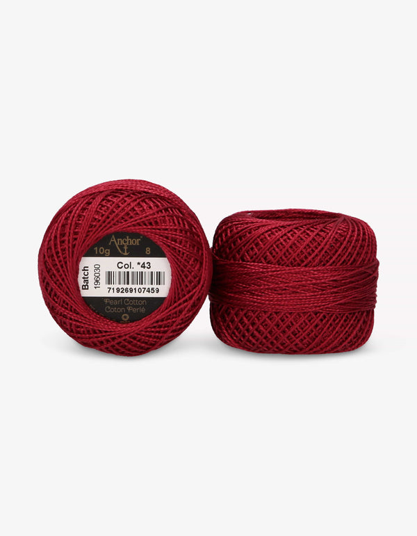Anchor Pearl Cotton 8 Embroidery Thread 10g Ball - Red (0043)