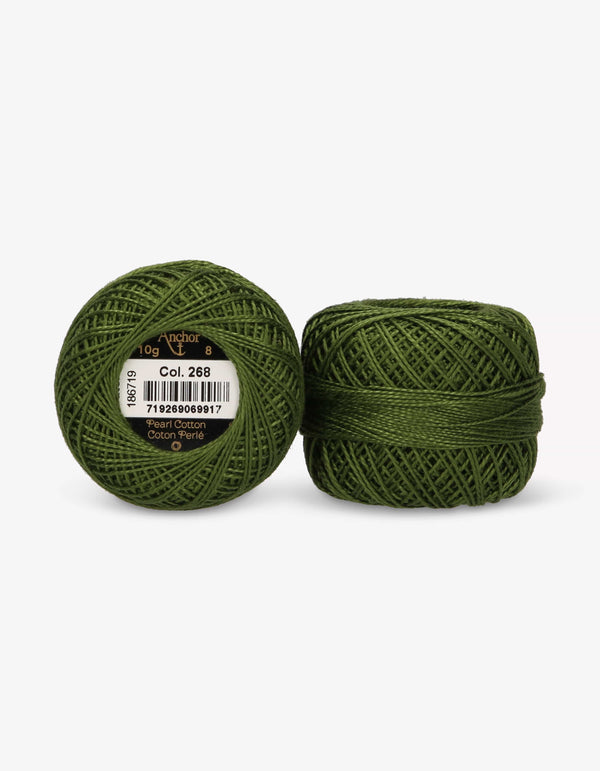 Anchor Pearl Cotton 8 Embroidery Thread 10g Ball - Green (0268)