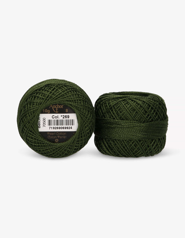 Anchor Pearl Cotton 8 Embroidery Thread 10g Ball - Green (0269)