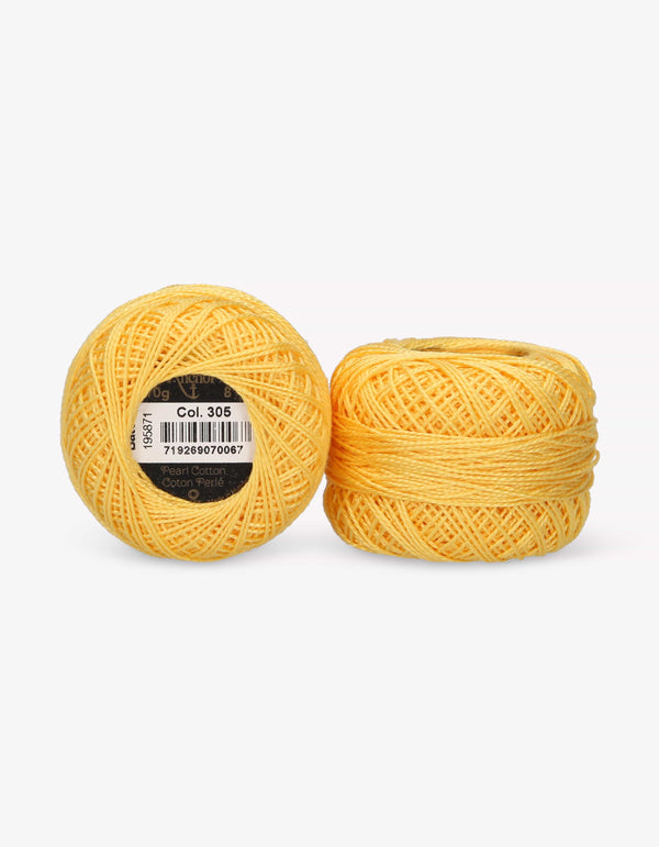 Anchor Pearl Cotton 8 Embroidery Thread 10g Ball - Yellow (0305)