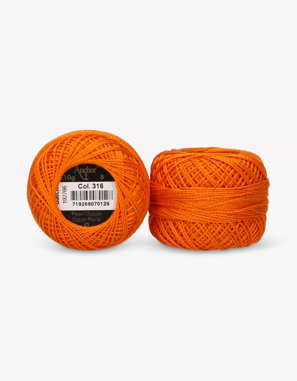 Anchor Pearl Cotton 8 Embroidery Thread 10g Ball - Orange (0316)