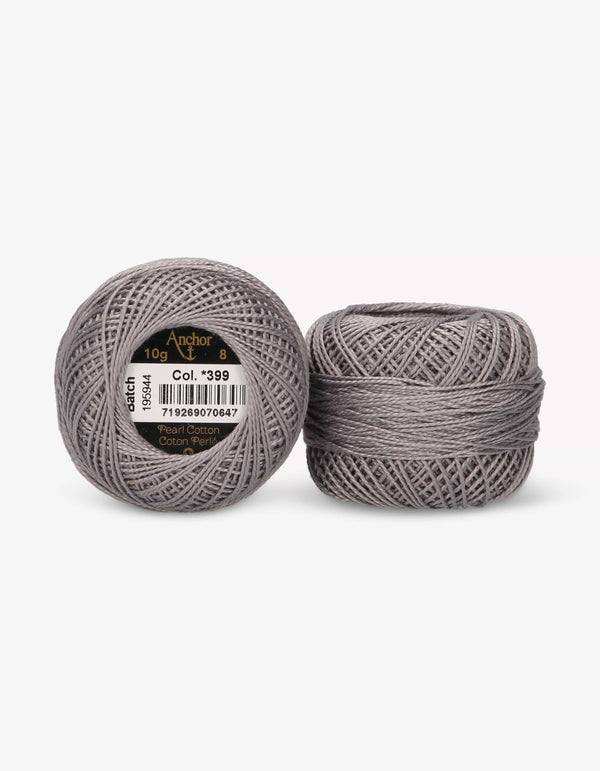 Anchor Pearl Cotton 8 Embroidery Thread 10g Ball - Grey (0399)