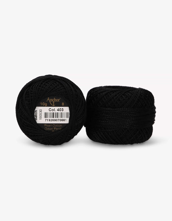 Anchor Pearl Cotton 8 Embroidery Thread 10g Ball - Black (04003)