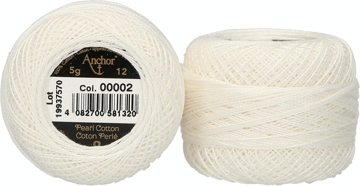 Anchor Pearl Cotton 12 Embroidery Thread 5g Ball - White (0002)