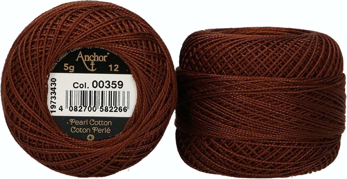Anchor Pearl Cotton 12 Embroidery Thread 5g Ball - Brown (0359)