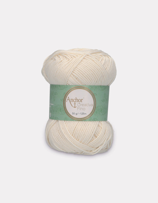 Anchor Creativa Fino Cotton Crochet/Knitting Yarn 4ply 50g Ball - White (0105)