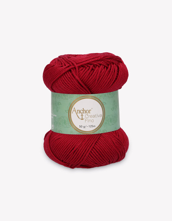 Anchor Creativa Fino Cotton Crochet/Knitting Yarn 4ply 50g Ball - Wine Red (0192)
