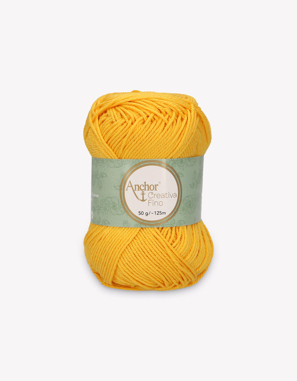 Anchor Creativa Fino Cotton Crochet/Knitting Yarn 4ply 50g Ball - Sunshine Yellow (008)
