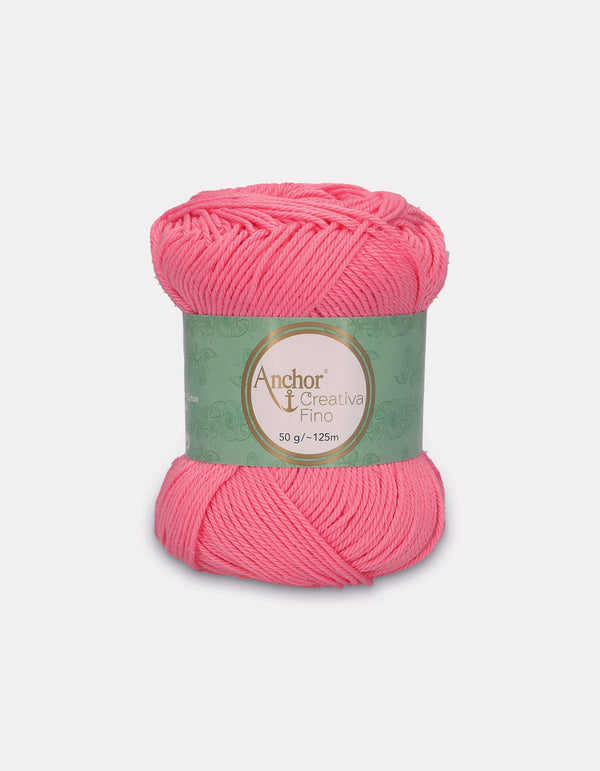 Anchor Creativa Fino Cotton Crochet/Knitting Yarn 4ply 50g Ball - Bright Pink (0225)