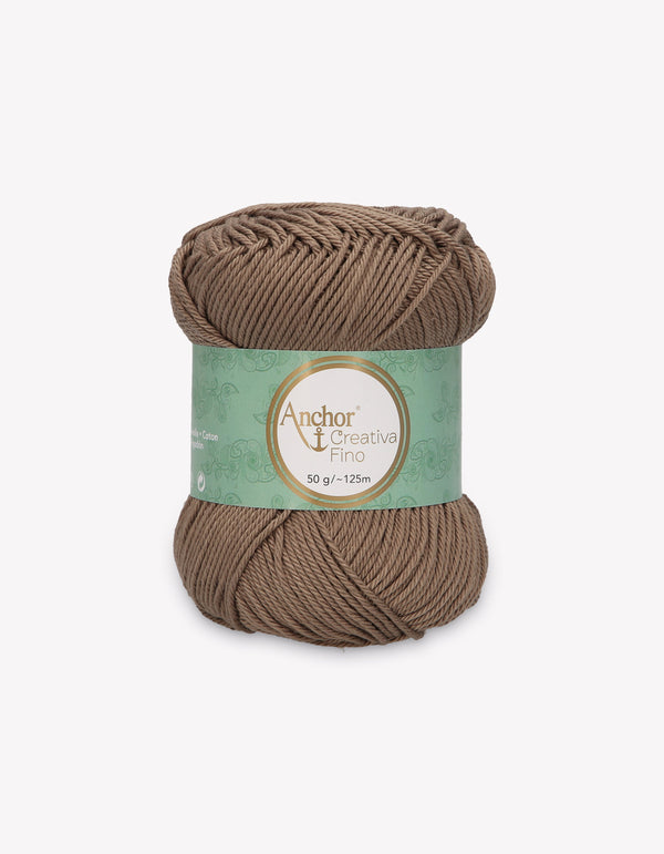 Anchor Creativa Fino Cotton Crochet/Knitting Yarn 4ply 50g Ball - Khaki Brown (0254)