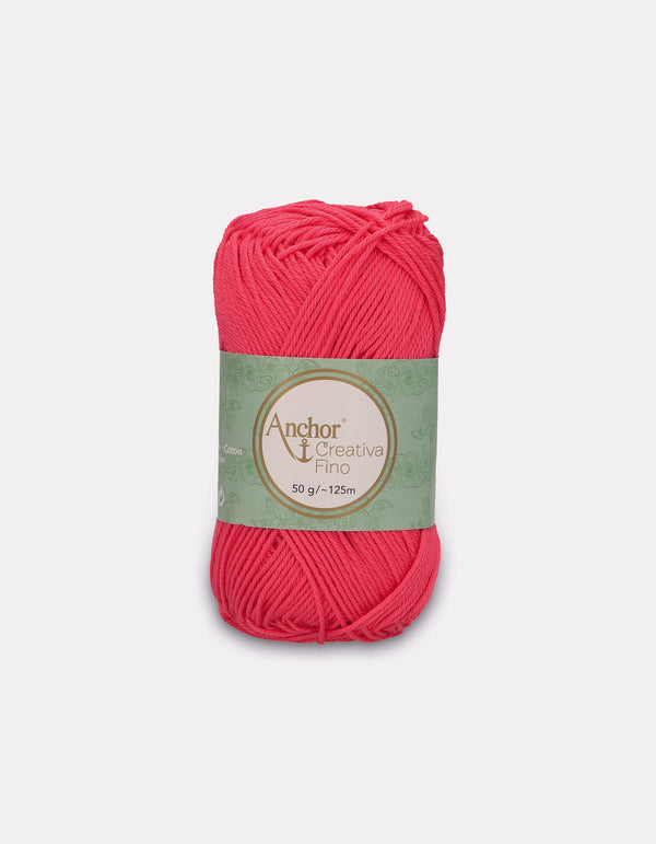 Anchor Creativa Fino Cotton Crochet/Knitting Yarn 4ply 50g Ball - Bright Pink (0256)