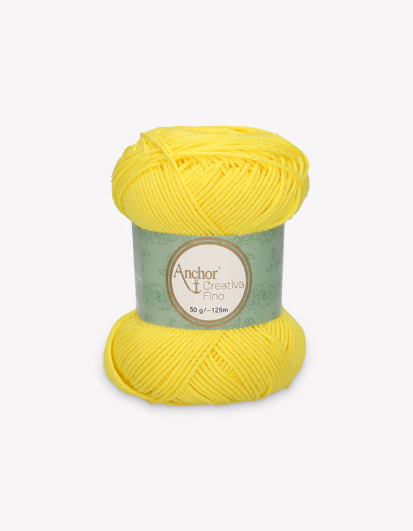Anchor Creativa Fino Cotton Crochet/Knitting Yarn 4ply 50g Ball - Yellow (0280)