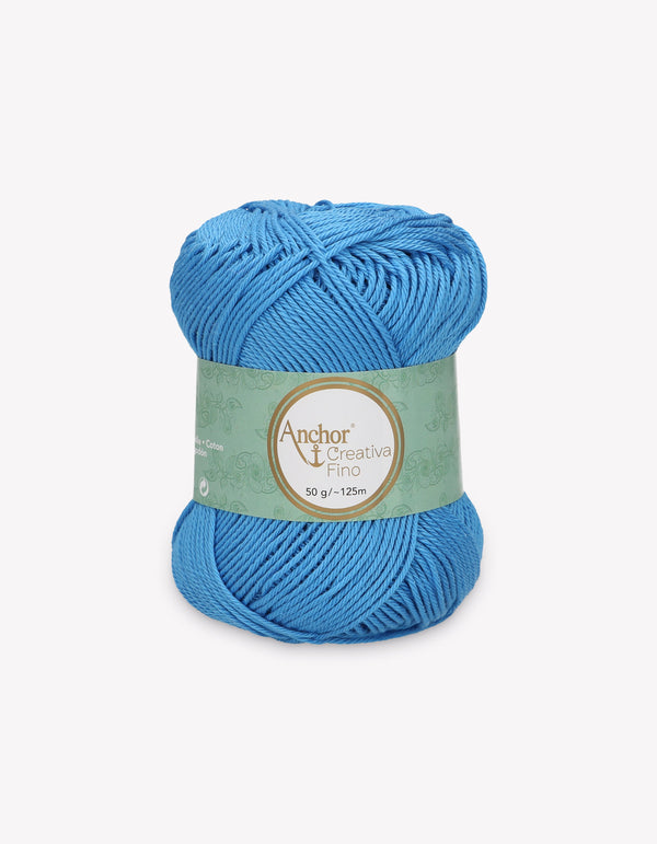 Anchor Creativa Fino Cotton Crochet/Knitting Yarn 4ply 50g Ball - Mid Blue (0384)