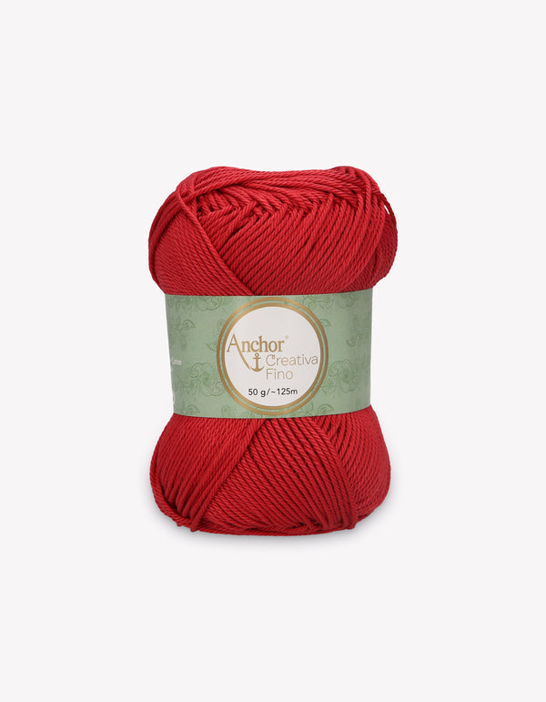 Anchor Creativa Fino Cotton Crochet/Knitting Yarn 4ply 50g Ball - Red (0424)