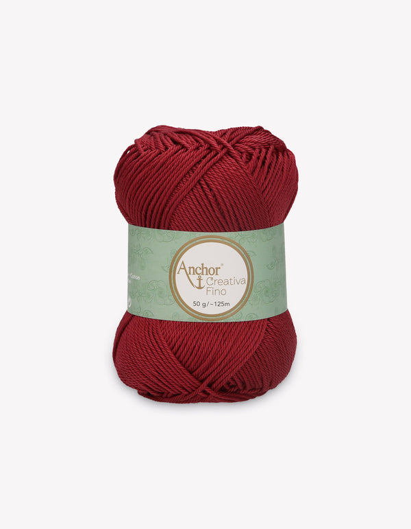 Anchor Creativa Fino Cotton Crochet/Knitting Yarn 4ply 50g Ball - Dark Red (0425)