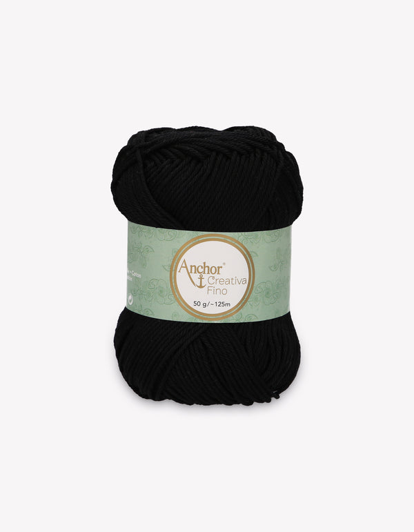 Anchor Creativa Fino Cotton Crochet/Knitting Yarn 4ply 50g Ball - Black (1332)