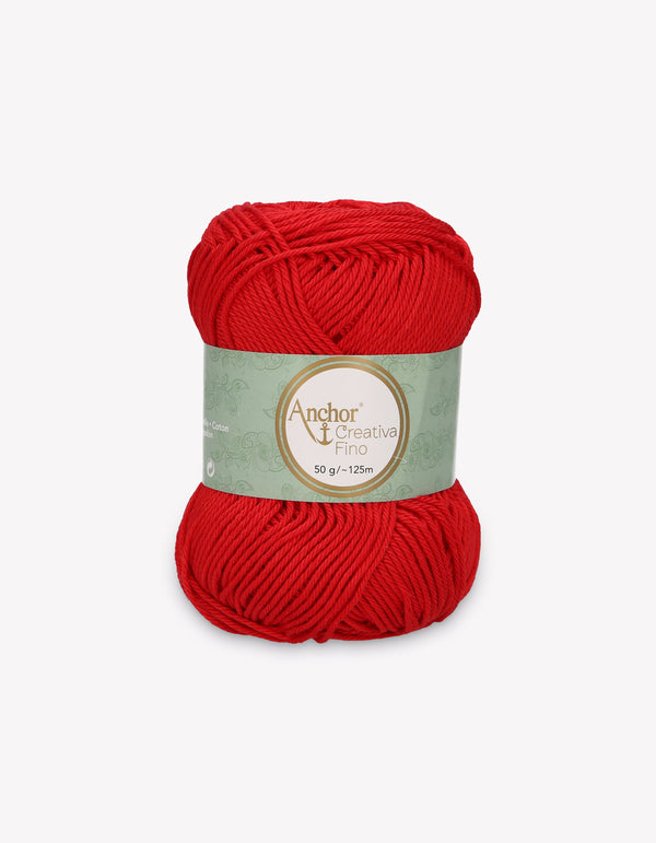 Anchor Creativa Fino Cotton Crochet/Knitting Yarn 4ply 50g Ball - Bright Red (1333)