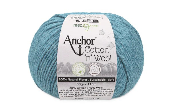 Anchor Cotton 'n' Wool Crochet/Knitting Yarn 4 Ply 50g Ball - Blue Topaz (0400)