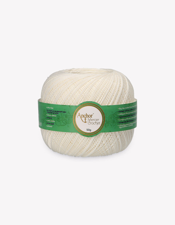 Anchor Mercer 40 Crochet Yarn 6ply 50g Ball - White (0002)