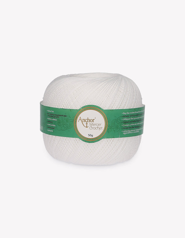 Anchor Mercer 60 Crochet Yarn 6ply 50g Ball - White (7901)